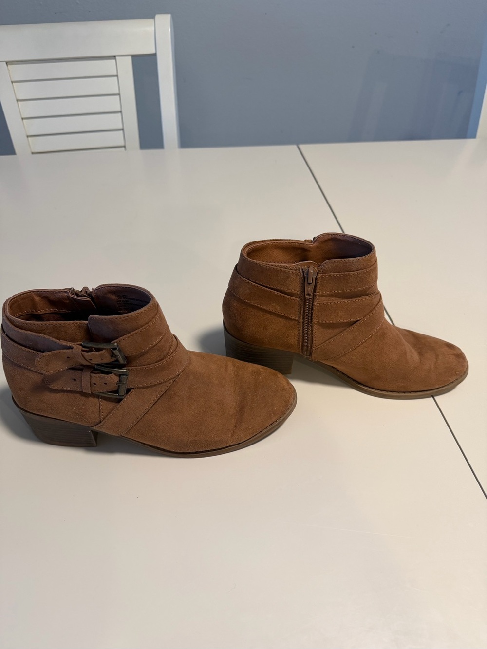 art class Brown Suede Ankle Booties with Buckle Straps